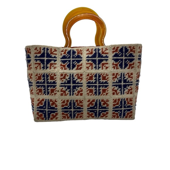 Vintage Handmade Hand Crafted Carpet Knit Bag Purse Handbag - Picture 1 of 13